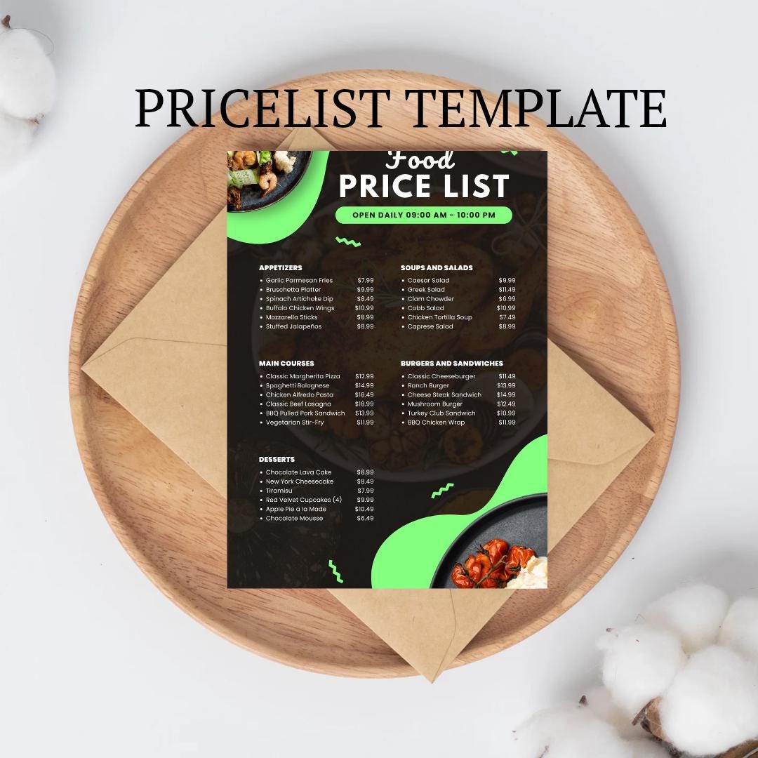Modern Food Price List Menu Template: Editable Canva Design (digital ...