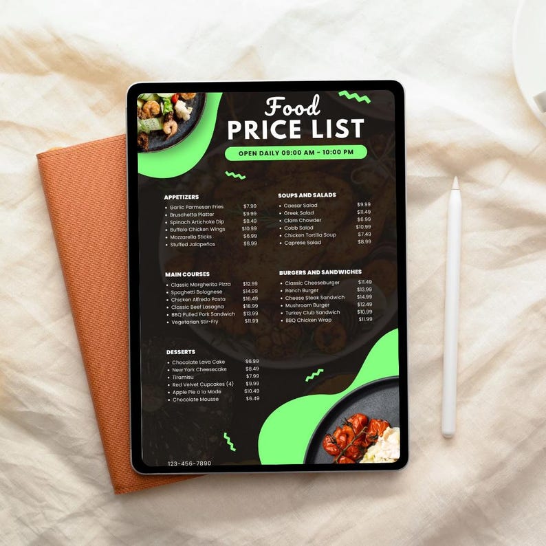 Modern Food Price List Menu Template: Editable Canva Design (digital ...