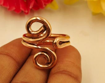 Handgemaakte puur koperen spiraalring | Open verstelbare draadring | Rustieke boho-sieraden