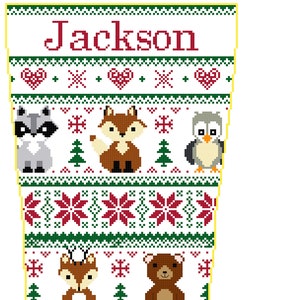 Christmas Stocking Cross Stitch Woodland Animals 1 Pattern