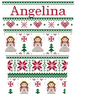 Christmas Stocking Cross Stitch Angels and Poinsettias with Name