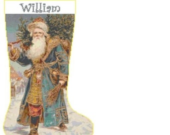 Kerstsok, kruissteek kerstman 1 met naam