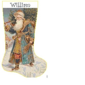 Christmas Stocking Cross Stitch Santa 1 with Name