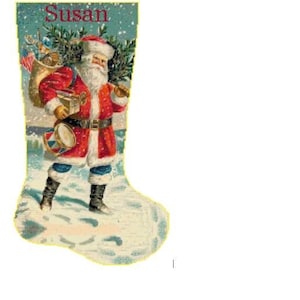 Christmas Stocking Cross Stitch Santa 2 with Name