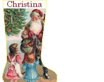 Kerstsok, kruissteek kerstman 10 met naam