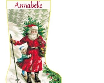 Kerstsok, kruissteek kerstman 8 met naam