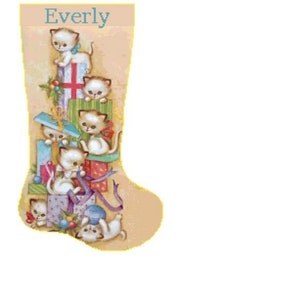 Christmas Stocking Cross Stitch Siamese Kittens 2 with Name