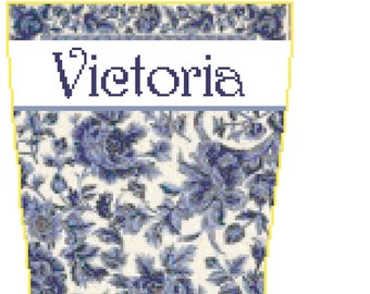 Christmas Stocking Cross Stitch Blue Toile with Name