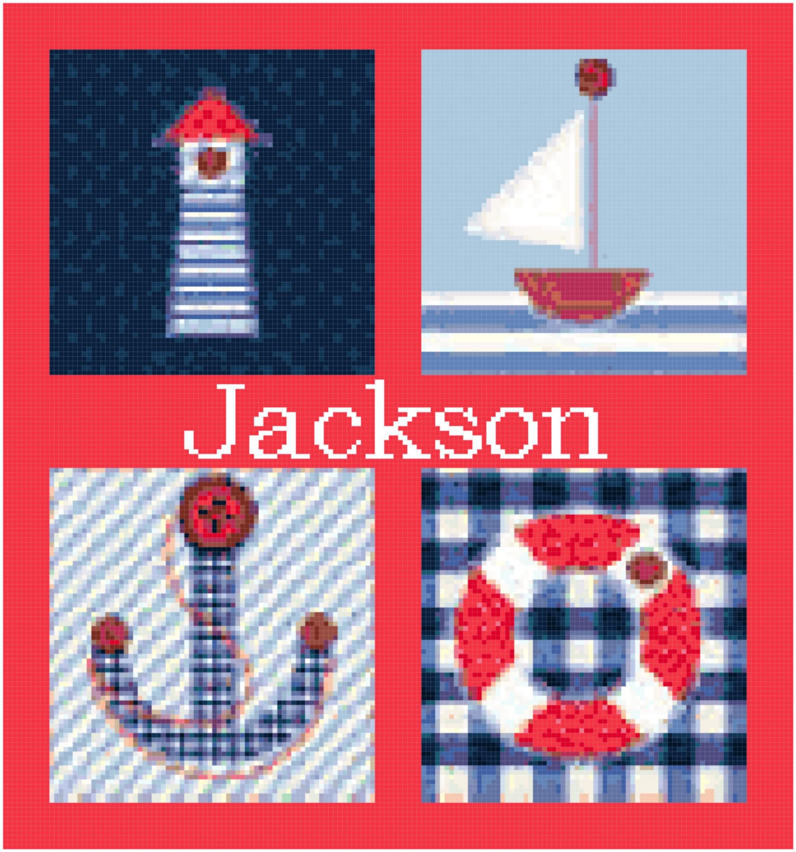 Nautical 4 With Name Cross Stitch Pattern Etsy