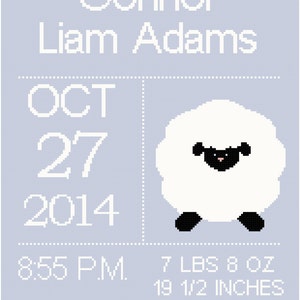 Lamb 2 Birth Record/Announcement Wall Art Cross Stitch Pattern For Boy