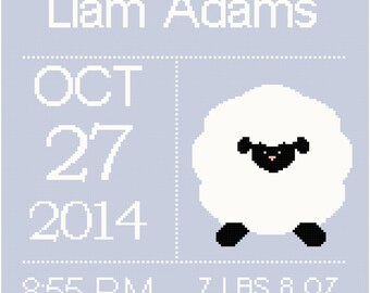 Lamb 2 Birth Record/Announcement Wall Art Cross Stitch Pattern For Boy