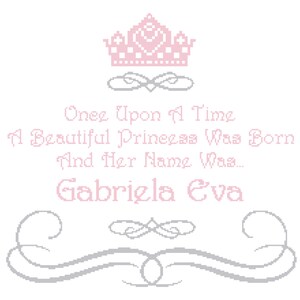 Once Upon a Time Princess Wall Art Cross Stitch Pattern with Girl&#39;s Name
