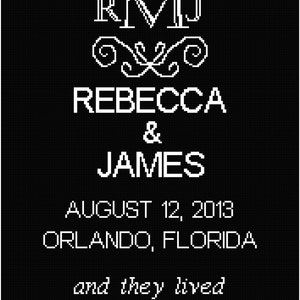 Black and White Wedding Announcement Wall Art Cross Stitch Pattern