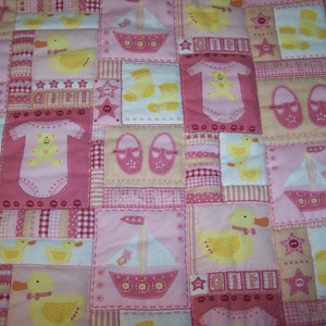 Pink Hand Quilted Flannel Baby Blanket image 1