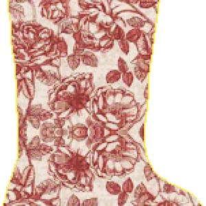 Christmas Stocking Cross Stitch Burgundy Toile with Name