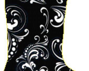 Cross Stitch Christmas Stocking Black Damask with Name