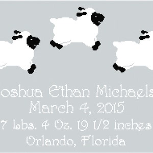 Sheep Birth Record/Announcement Wall Art Cross Stitch Pattern For Boy