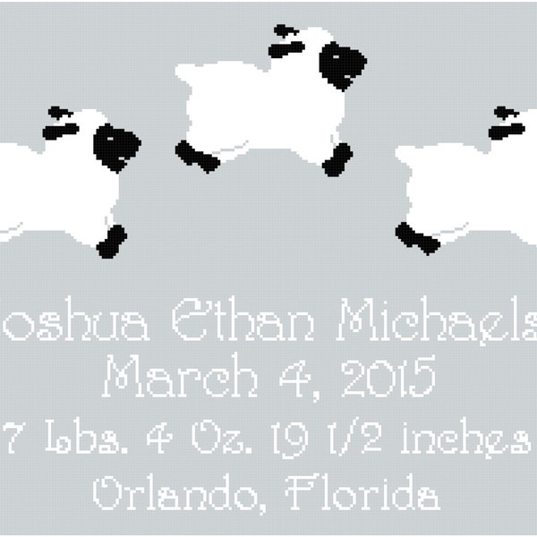 Sheep Birth Record/Announcement Wall Art Cross Stitch Pattern For Boy