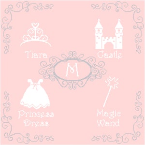Princess Icons Wall Art with Initial Cross Stitch Pattern