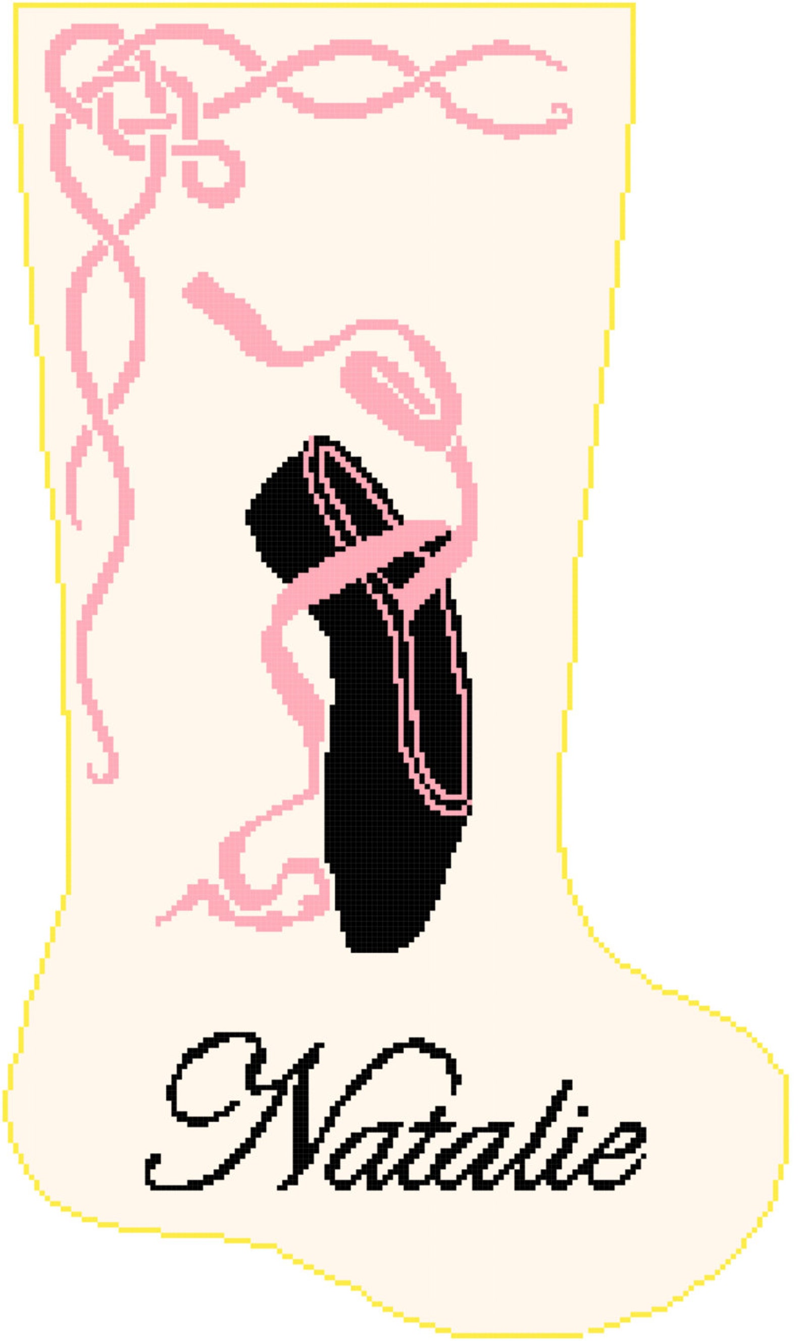 cross stitch christmas stocking pink ballet shoe with name