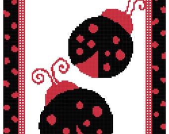 Lady Bugs Black with Red Spots Cross Stitch Pattern