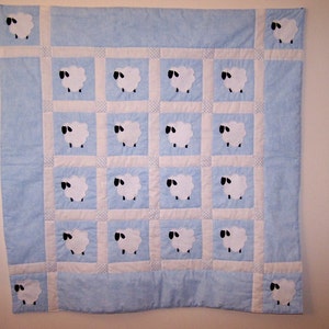 Sheep Dreams Too in Blue Baby Boy Hand Appliqued Quilt