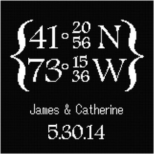 Black and White Wedding Info with Longitude and Latitude Wall Art Cross Stitch Pattern