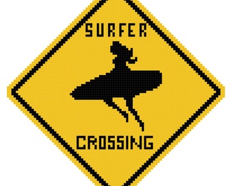 Surfer Girl Crossing Sign Cross Stitch Pattern