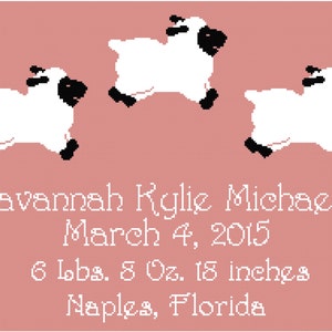Sheep Birth Record/Announcement Wall Art Cross Stitch Pattern For Girl