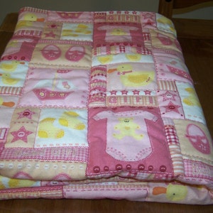 Pink Hand Quilted Flannel Baby Blanket image 2