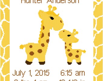 Giraffe/Jungle Birth Record/ Announcement Wall Art Cross Stitch Pattern