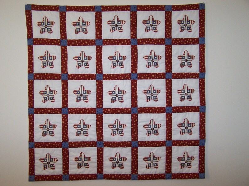 Americana Stars and Stripes Appliqued Lap quilt SALE SALE SALE image 2