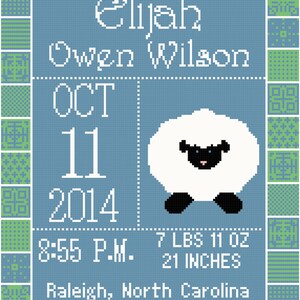 Lamb Birth Record/Announcement Wall Art Cross Stitch Pattern For Boy