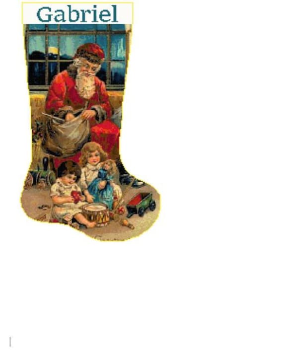 Pattern Only Cross Stitch Christmas Stocking Santa 5 with Name