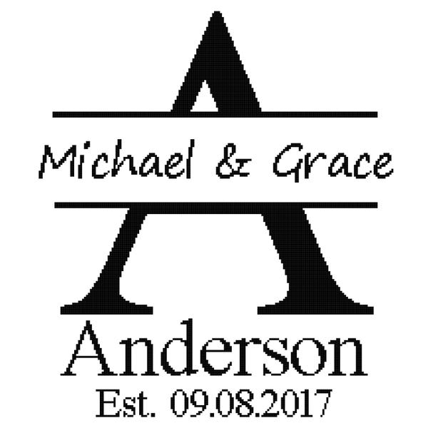 Hochzeitsinfo mit Namen und Datum Wall Art Kreuzstichmuster