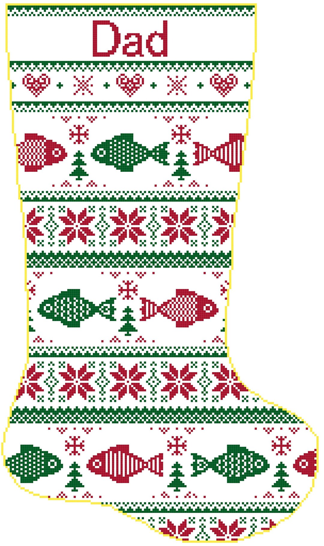 DIY Cross Stitch Christmas Stocking Fish and Poinsettias With Name Kit ...