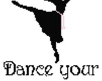 Dance Your Feet Silly in Black with Pink Wall Art Cross Stitch Pattern