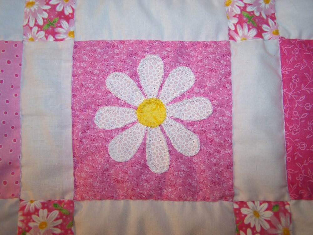 Pink Patchwork Tutorials Girl's Pink Patchwork With Appliqued Daisies - Etsy