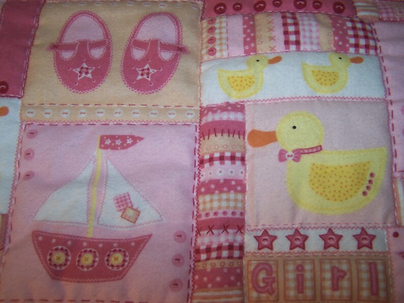 Pink Hand Quilted Flannel Baby Blanket image 3