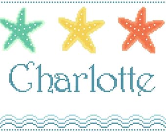 Boy's or Girl's Name with Starfish Cross Stitch Pattern Wall Art