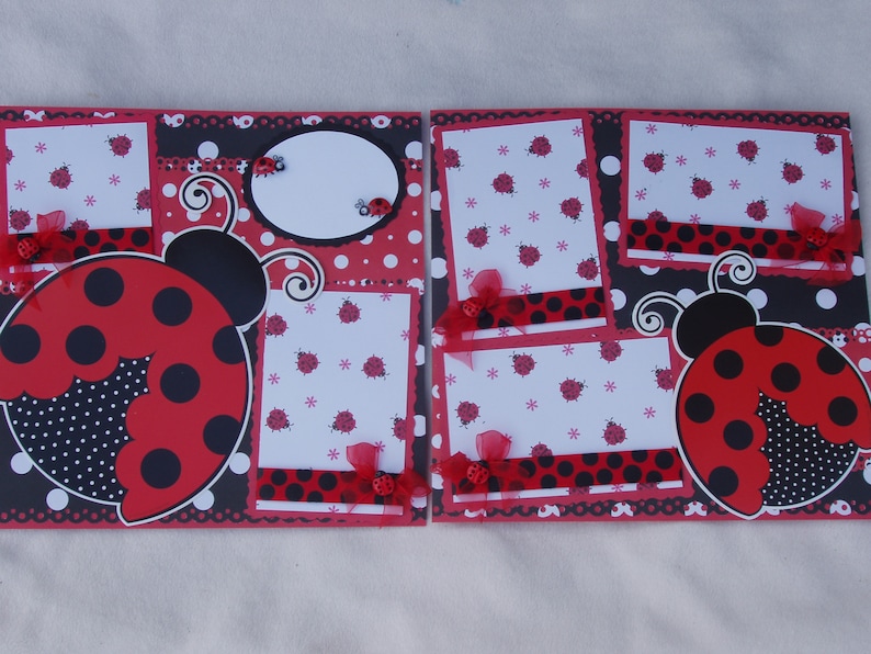 Ladybug Spring Summer Red Black Spots Daisy Insect Leaves Beetle Outdoors 12x12 Premade Scrapbook Pages by KARI