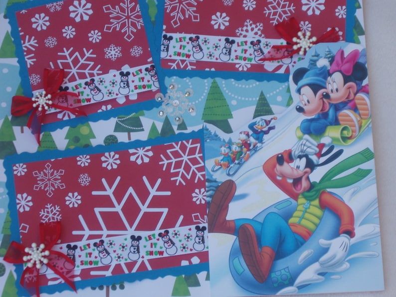 Disney Mickey Mouse Minnie Goofy Donald Christmas Winter Snow Sleds Snowmen 12x12 Premade Scrapbook Page by KARI