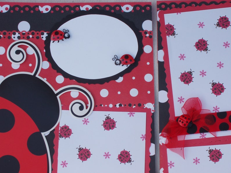 Ladybug Spring Summer Red Black Spots Daisy Insect Leaves Beetle Outdoors 12x12 Premade Scrapbook Pages by KARI