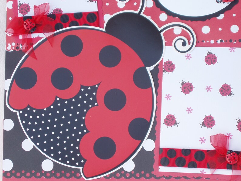 Ladybug Spring Summer Red Black Spots Daisy Insect Leaves Beetle Outdoors 12x12 Premade Scrapbook Pages by KARI