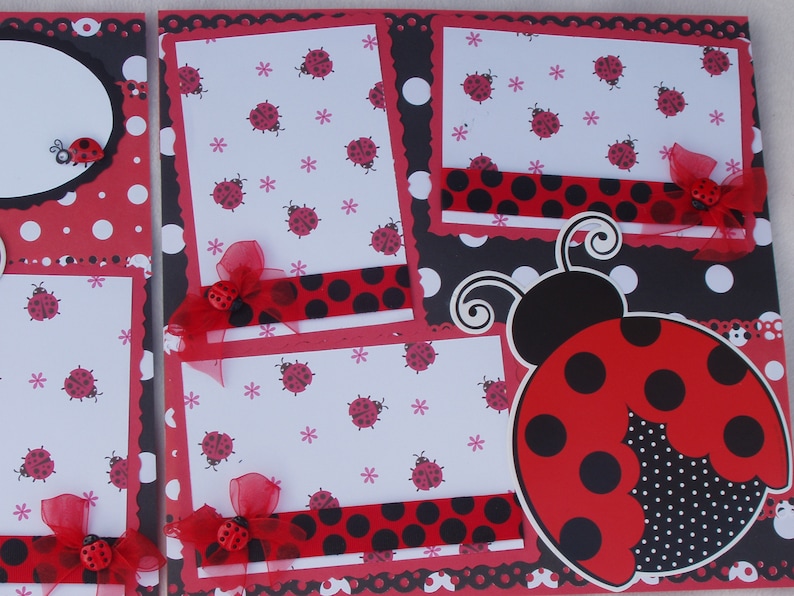 Ladybug Spring Summer Red Black Spots Daisy Insect Leaves Beetle Outdoors 12x12 Premade Scrapbook Pages by KARI