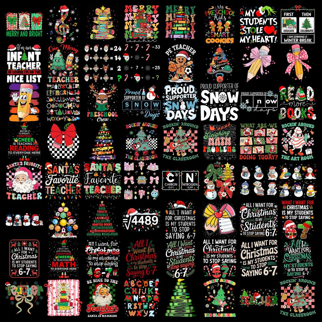 Christmas Teacher PNG Bundle, Festive Classroom Designs (digital ...