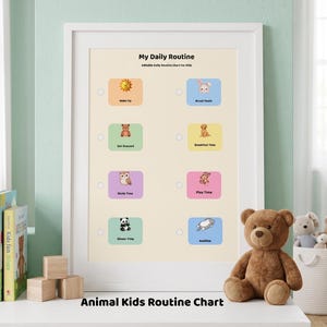 Tabella delle routine per bambini con animali stampabile / Programma visivo per bambini piccoli / Tabella delle routine giornaliere per bambini / Tabella dei premi / Modello Canva modificabile