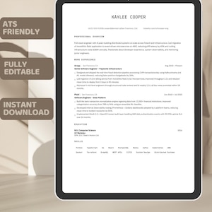 Modello di curriculum per ingegnere del software compatibile con ATS, CV tecnico modificabile su Canva, CV moderno per sviluppatori, download immediato