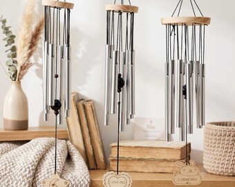 Campanelli a vento da esterno in metallo con dettagli in legno, decorazione da giardino da appendere, campanelli a vento rustici per cortile, balcone e finestra