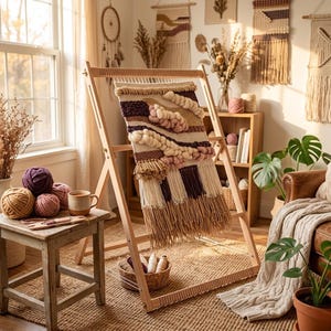 Kit de telar mediano de madera de haya, bastidor de tapicería plegable y ajustable.